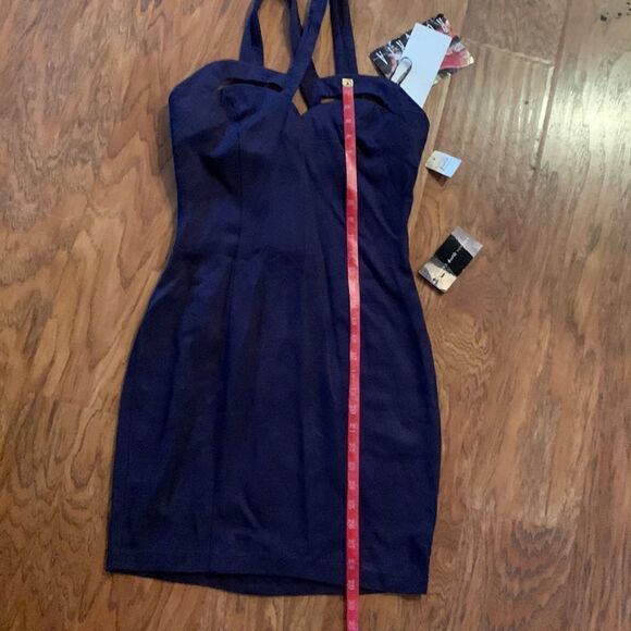 Roberta Bridal V Neck Strap Cut Out Slimming Front Navy 7/8 Zip Back Dress New - Picture 9 of 9